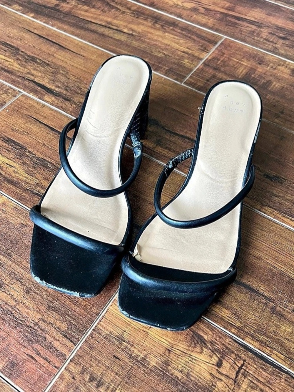 A New Day Black Square Toe Heeled Sandals
